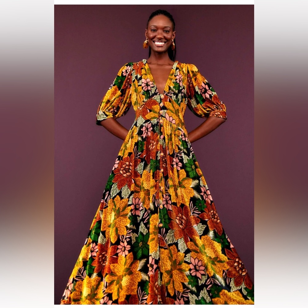 FARM Rio Velvet Floral Midi/ Maxi Dress